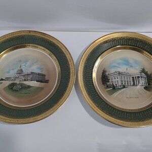 Vintage Plate Set Of The White House & Capitol Building Washington DC